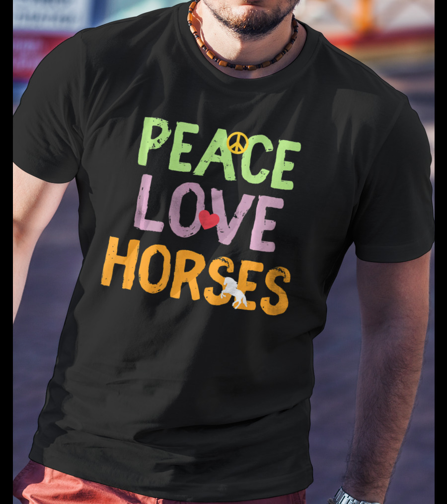 Peace Love Horses Equestrian Horse Iconic Symbols T-Shirt