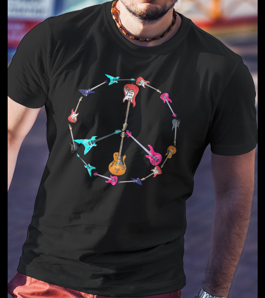 Guitar Peace Symbol Harmony Music Lover T-Shirt