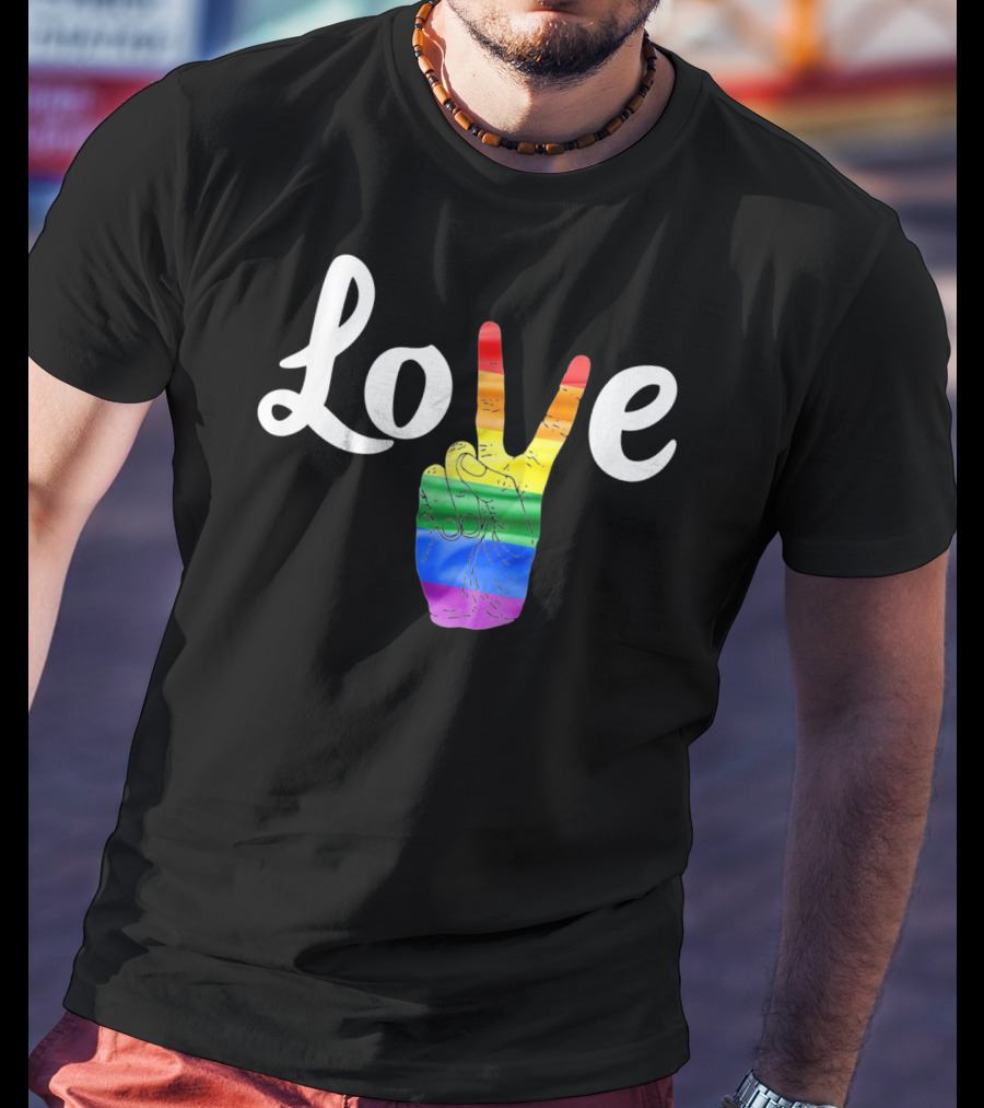 LOVE Peace Sign Rainbow Gay Pride T-Shirt