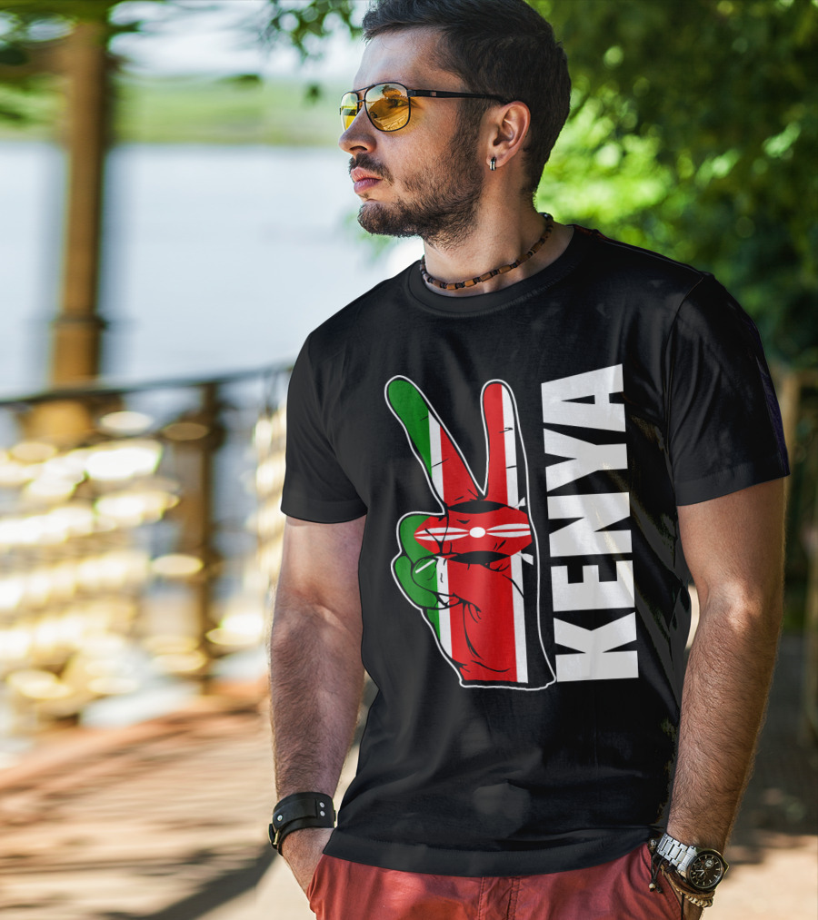 Kenyan Pride Peace Sign In Kenya Flag Colors With Kenya Text T-Shirt