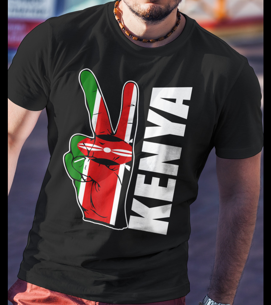 Kenyan Pride Peace Sign In Kenya Flag Colors With Kenya Text T-Shirt