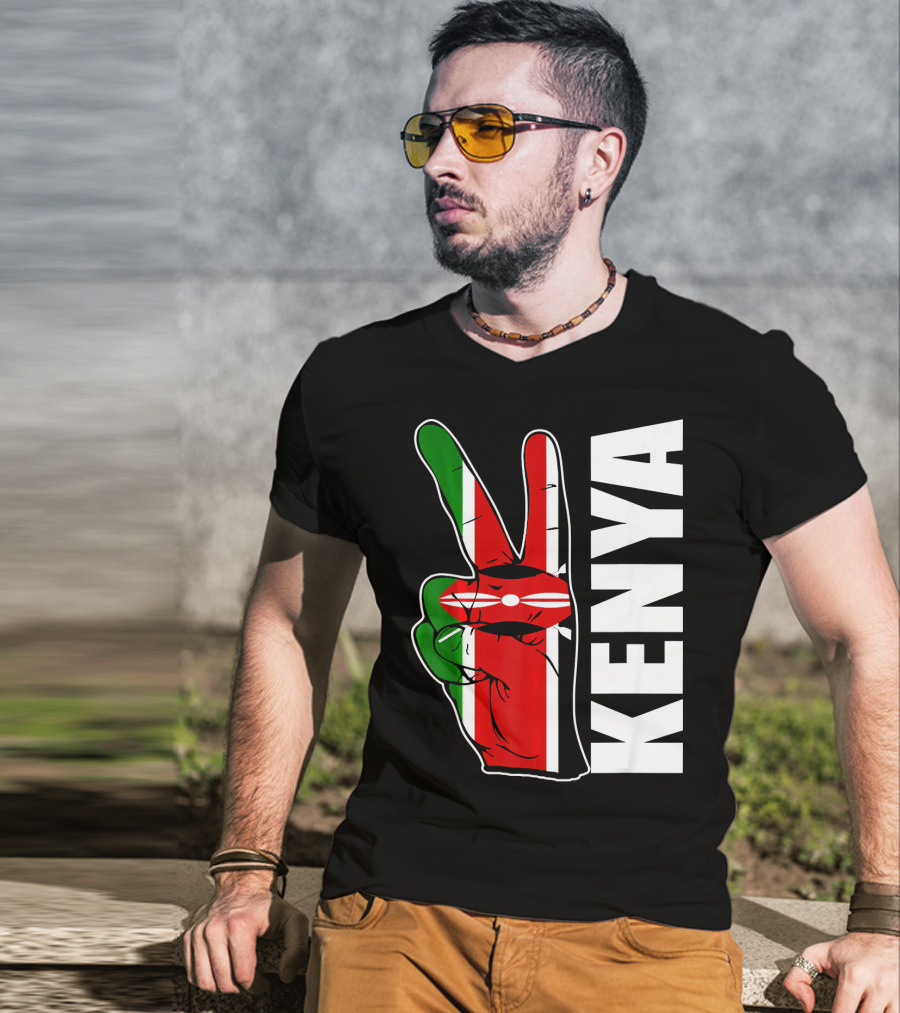 Kenyan Pride Peace Sign In Kenya Flag Colors With Kenya Text T-Shirt