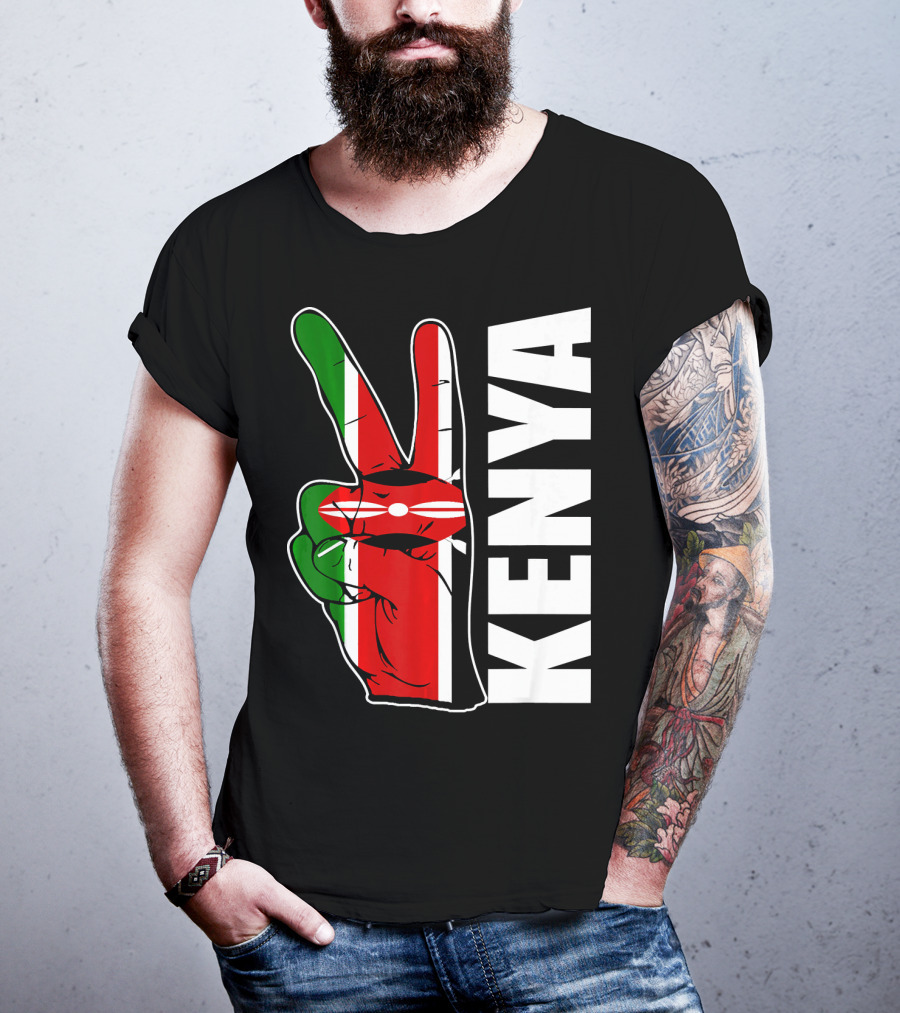 Kenyan Pride Peace Sign In Kenya Flag Colors With Kenya Text T-Shirt