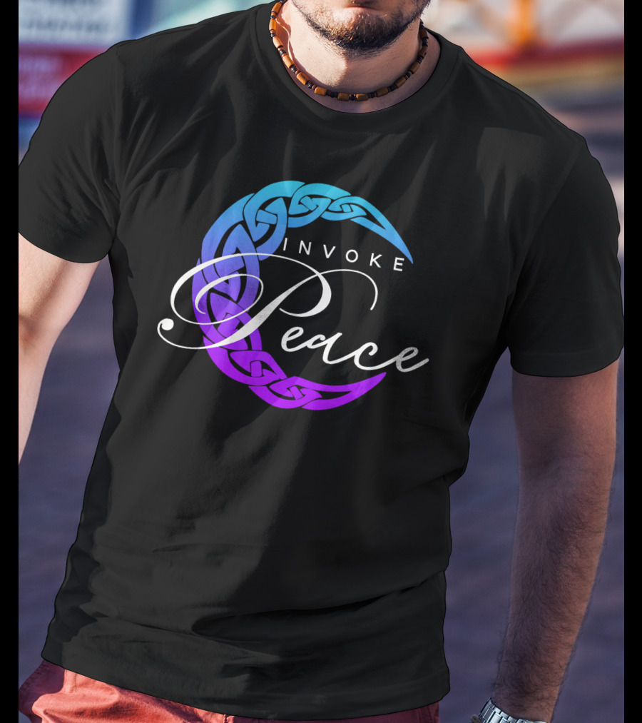 Invoke Peace Celtic Wiccan Crescent Moon T-Shirt