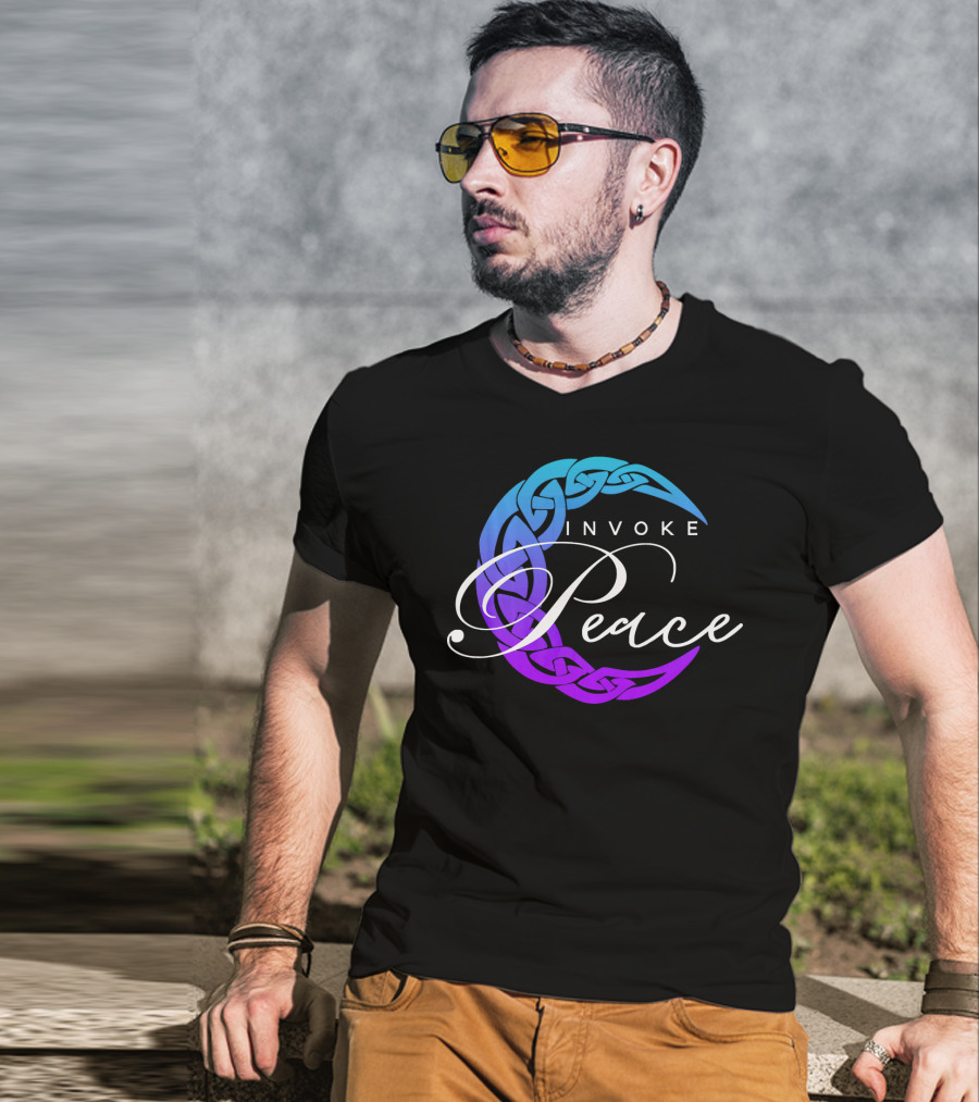 Invoke Peace Celtic Wiccan Crescent Moon T-Shirt