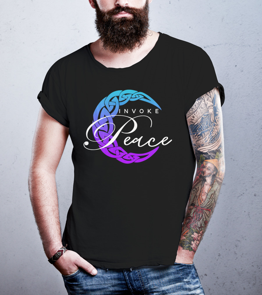 Invoke Peace Celtic Wiccan Crescent Moon T-Shirt