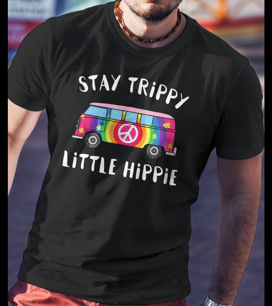 Stay Trippy Little Hippie Vintage Van Rainbow Peace Sign Flower Power T-Shirt