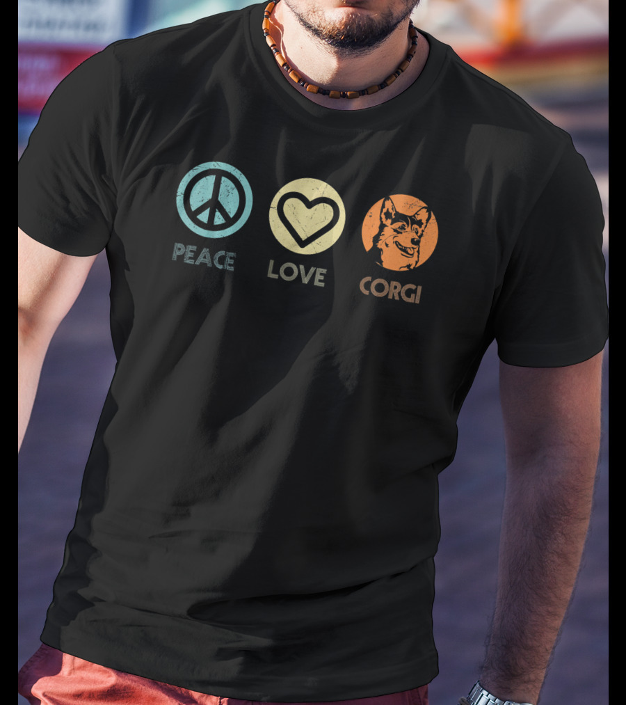Peace Love Corgi Retro Vintage T-Shirt