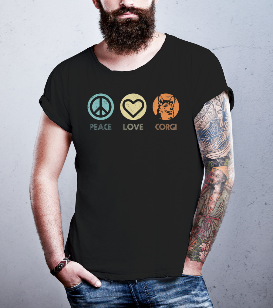 Peace Love Corgi Retro Vintage T-Shirt
