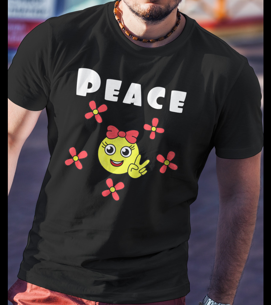 Peace Smiley Face With Flowers And Bow T-Shirt