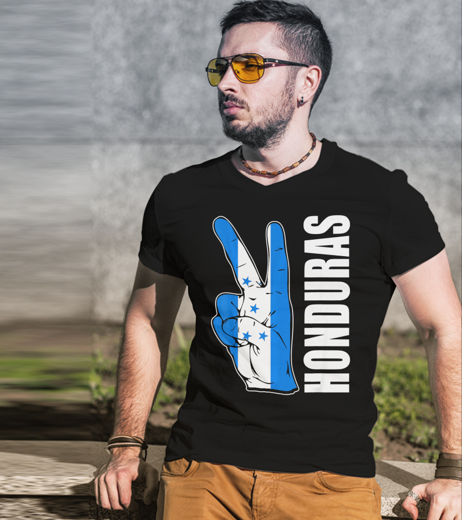 Peace In Honduras Love Hondura Honduran Flag V Sign T-Shirt