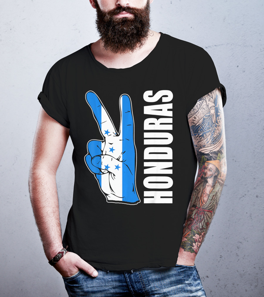 Peace In Honduras Love Hondura Honduran Flag V Sign T-Shirt