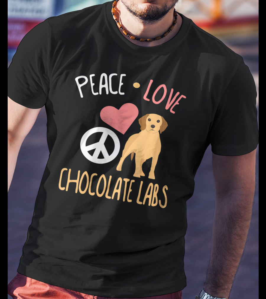 Peace Love Chocolate Labs With Heart And Peace Symbol Icons T-Shirt