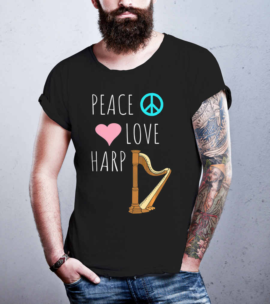 Peace Love Harp Player Musician Harpist T-Shirt