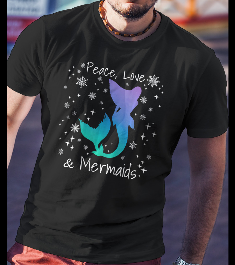 Peace Love Mermaids Christmas Snowflakes T-Shirt