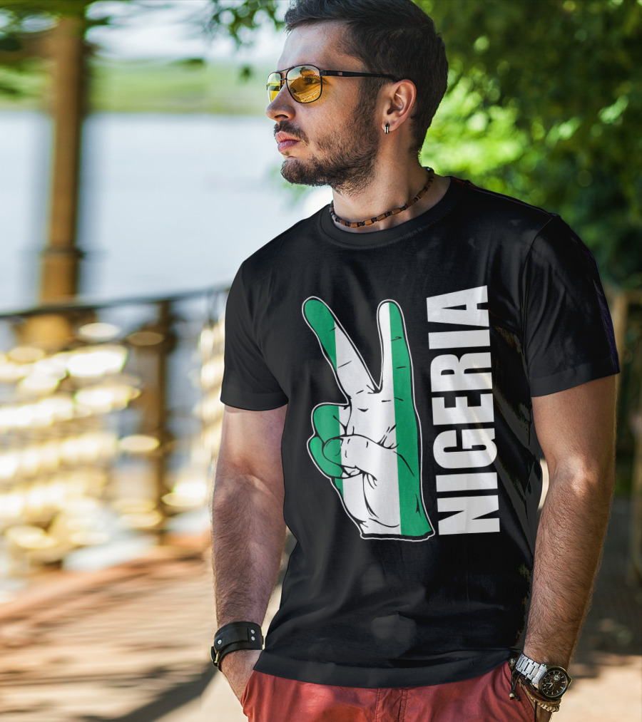 Nigerian Pride Peace Gesture With Nigeria Flag Colors And Nigeria Text T-Shirt