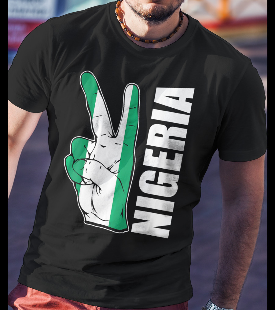 Nigerian Pride Peace Gesture With Nigeria Flag Colors And Nigeria Text T-Shirt