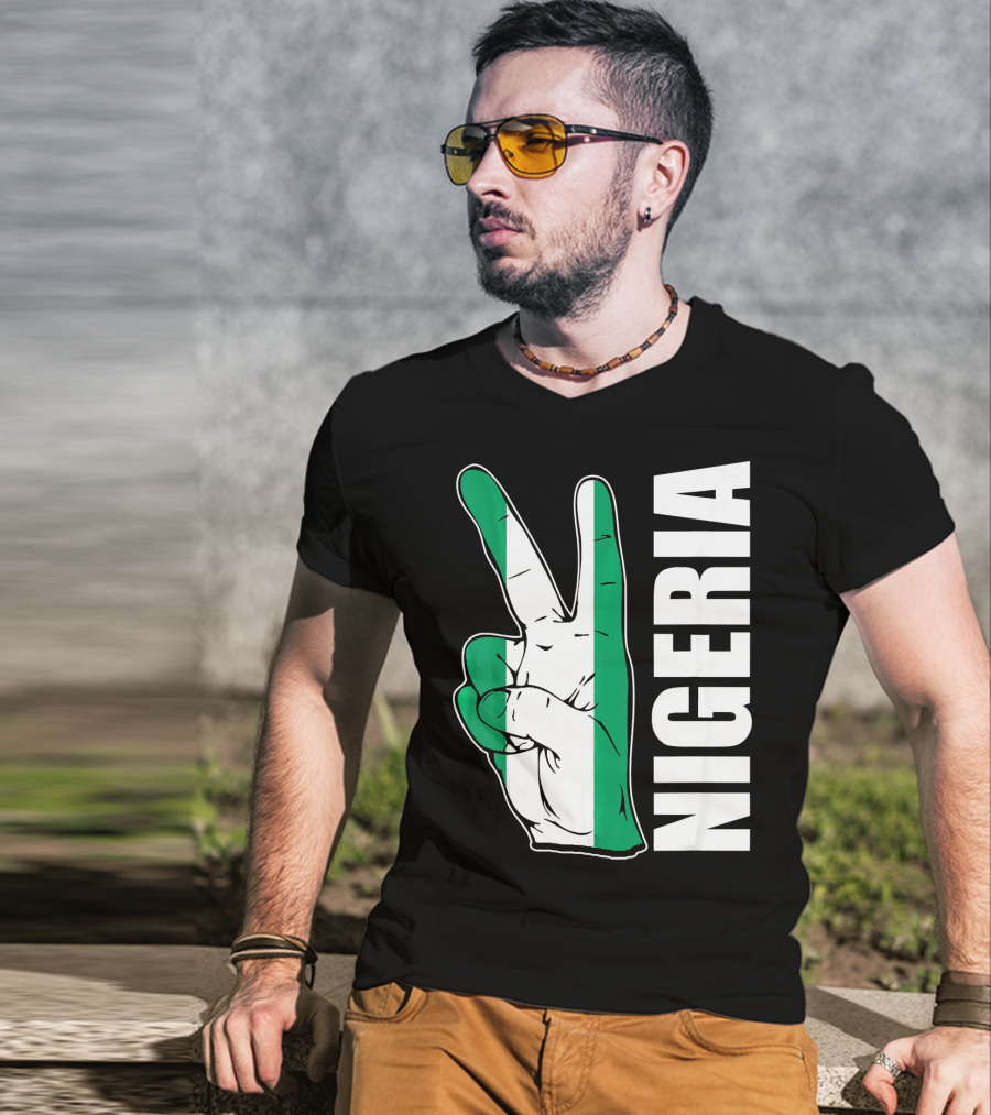 Nigerian Pride Peace Gesture With Nigeria Flag Colors And Nigeria Text T-Shirt
