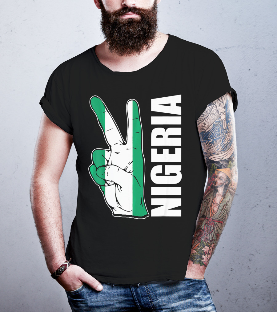 Nigerian Pride Peace Gesture With Nigeria Flag Colors And Nigeria Text T-Shirt