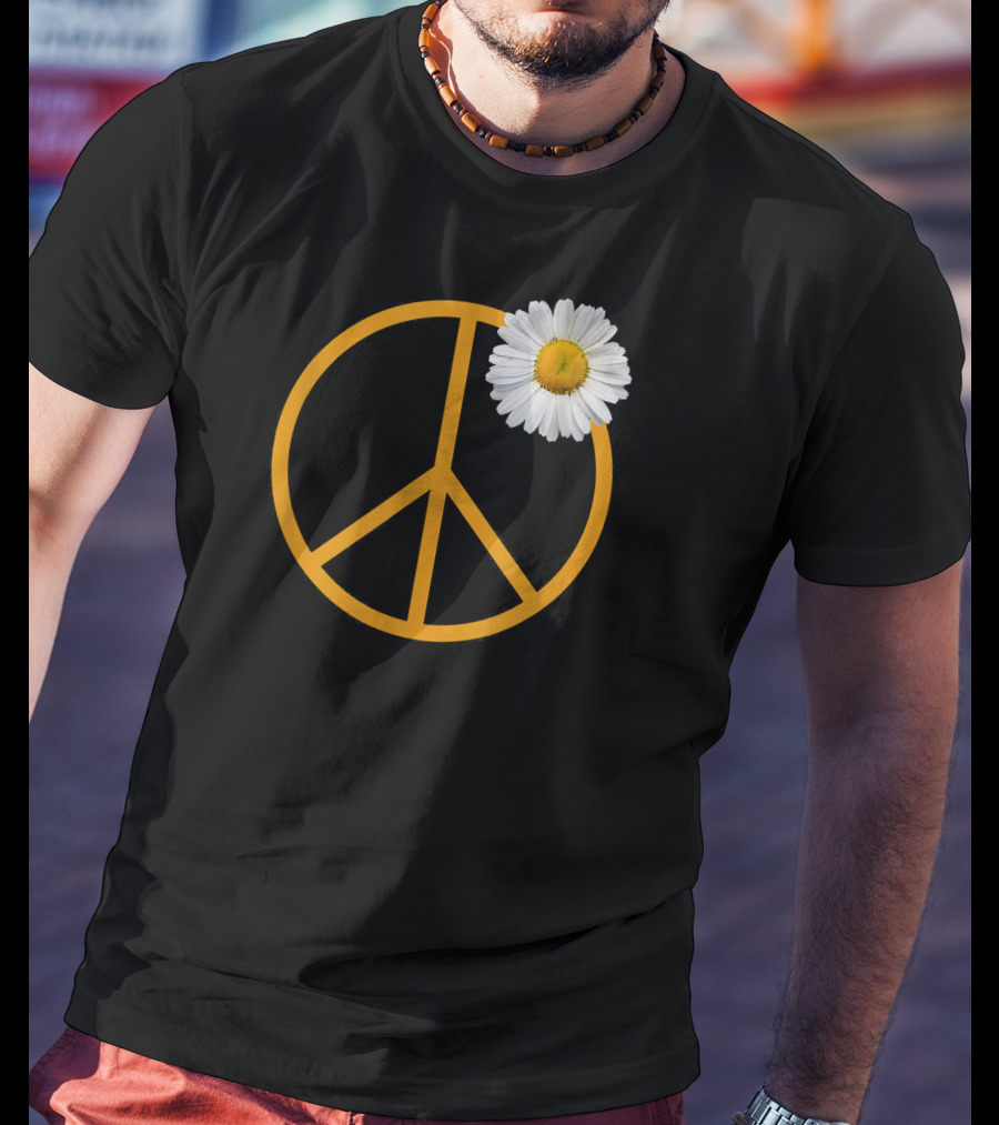 Peace Sign White Flower Boho Hippie Style Iconic T-Shirt
