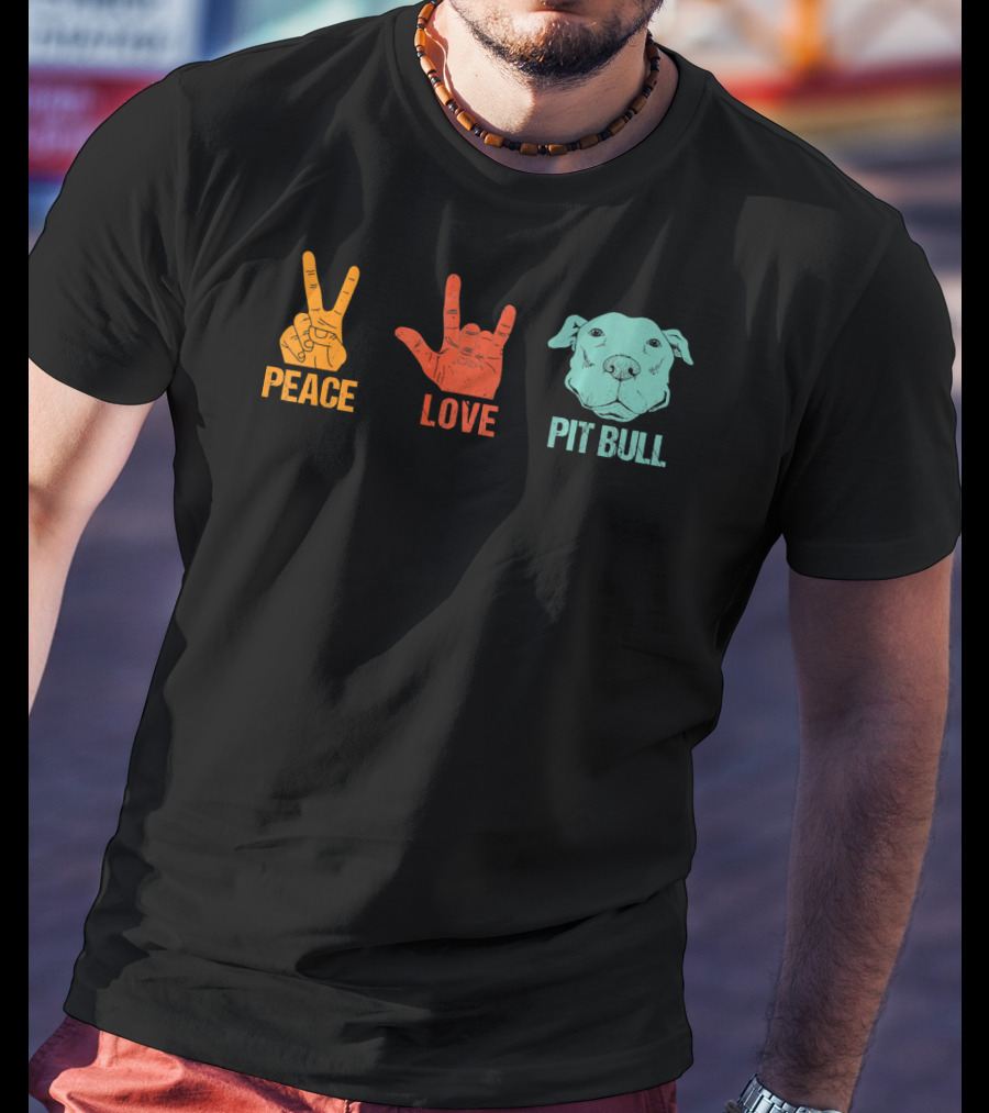 Peace Love Pit Bull Vintage Hand Signs Dog T-Shirt