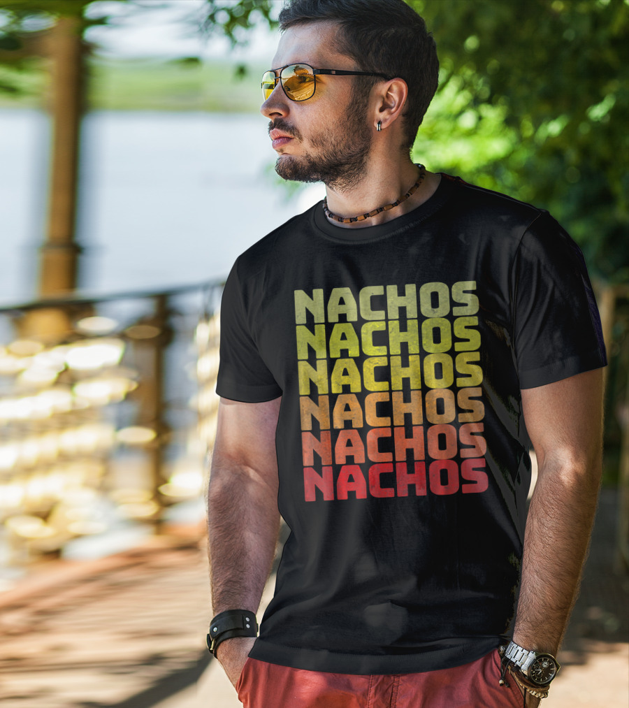 Nachos Retro Funny Tuesday Tacos Repeated Nachos Text T-Shirt