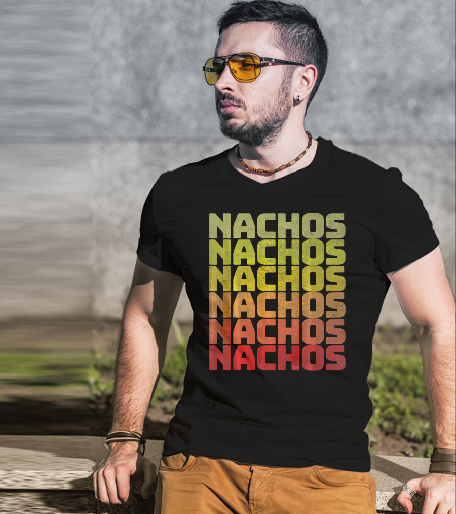 Nachos Retro Funny Tuesday Tacos Repeated Nachos Text T-Shirt