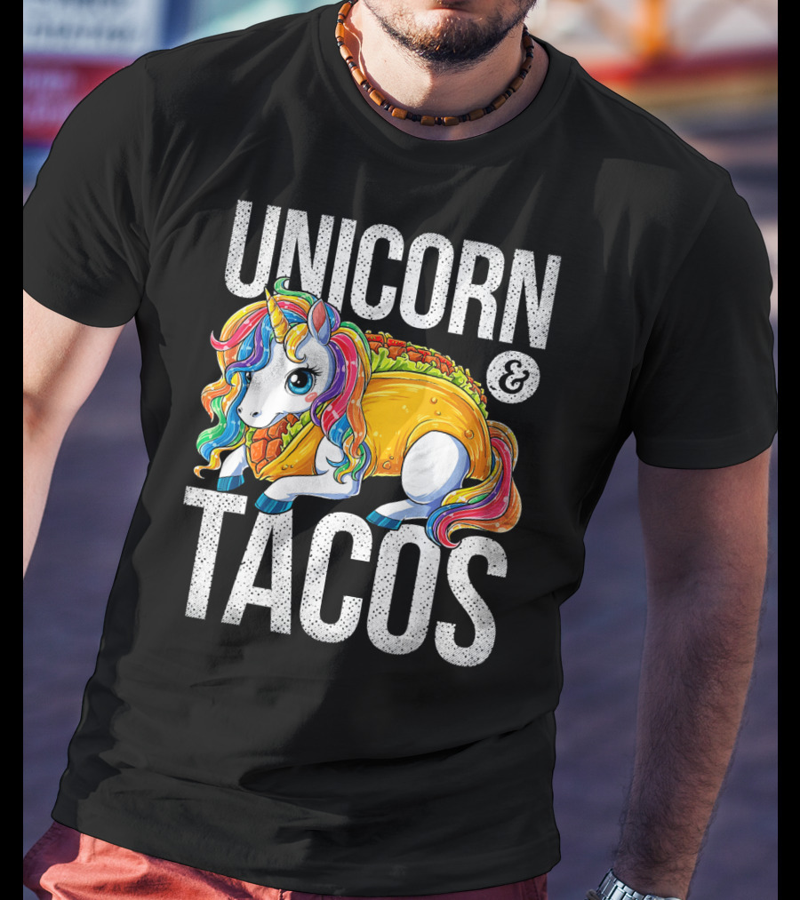 Unicorn And Tacos Colorful Rainbow Hairstyle Fantasy Image T-Shirt