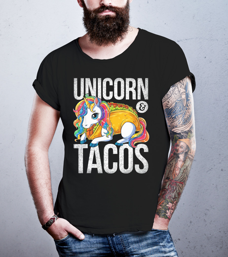 Unicorn And Tacos Colorful Rainbow Hairstyle Fantasy Image T-Shirt