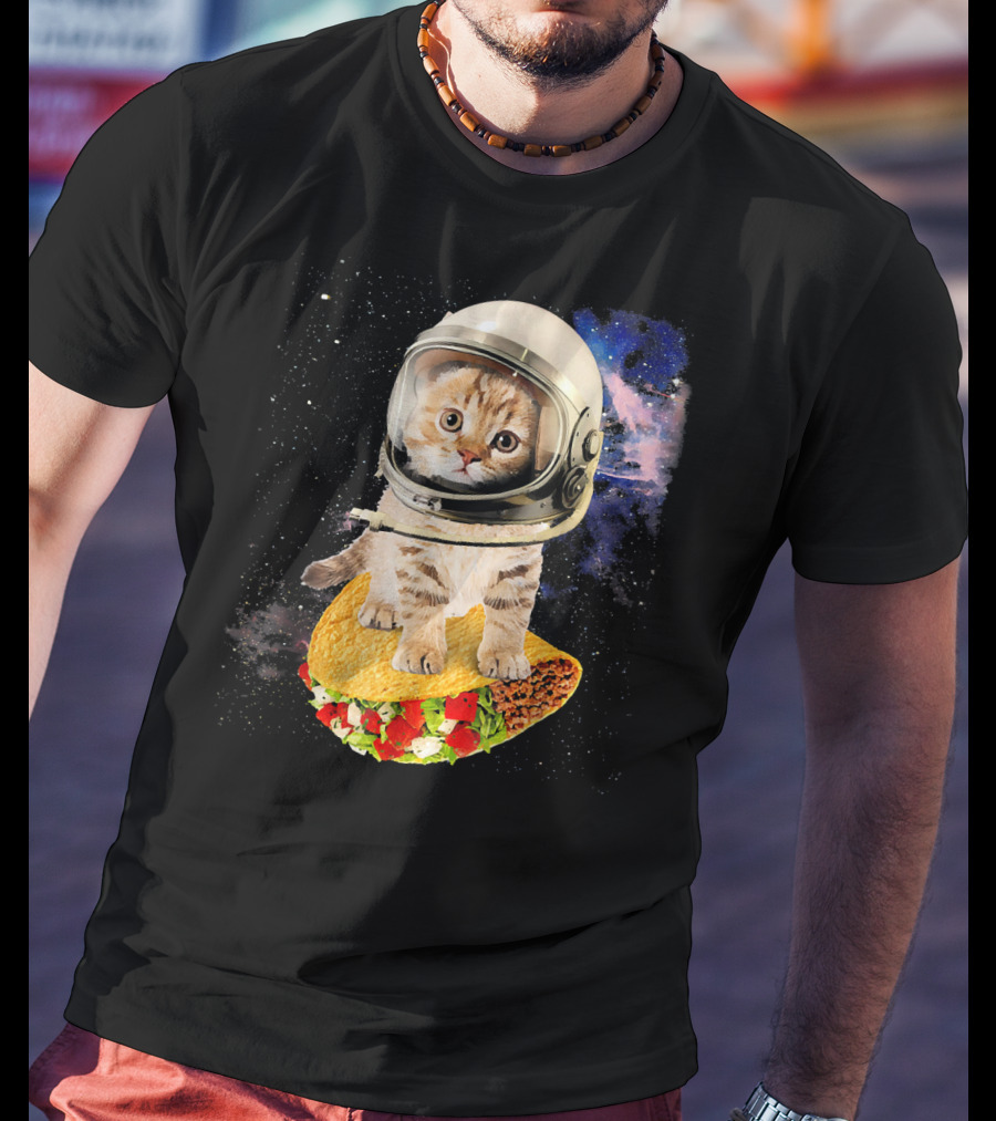 Space Cat Riding Tacos In Astronaut Helmet Galaxy Adventure T-Shirt