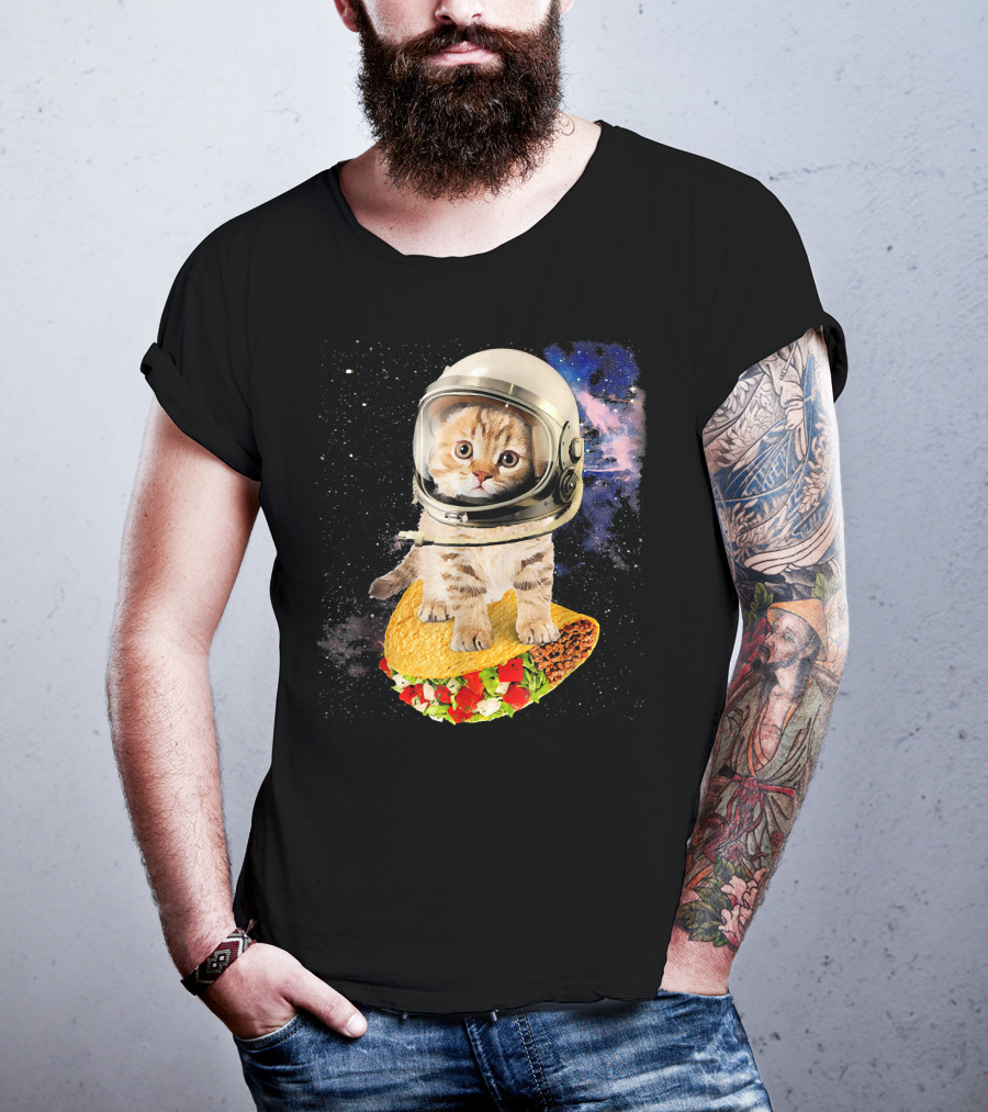 Space Cat Riding Tacos In Astronaut Helmet Galaxy Adventure T-Shirt