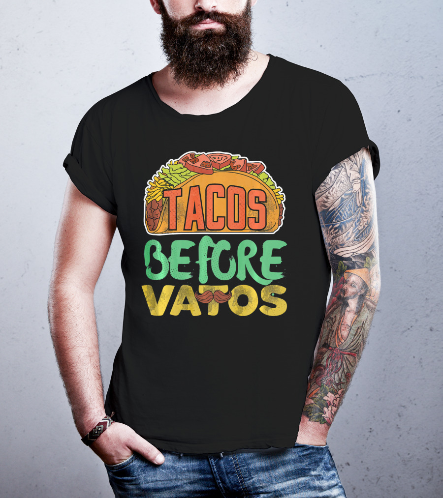 Tacos Before Vatos Funny Taco Tuesday Mustache T-Shirt