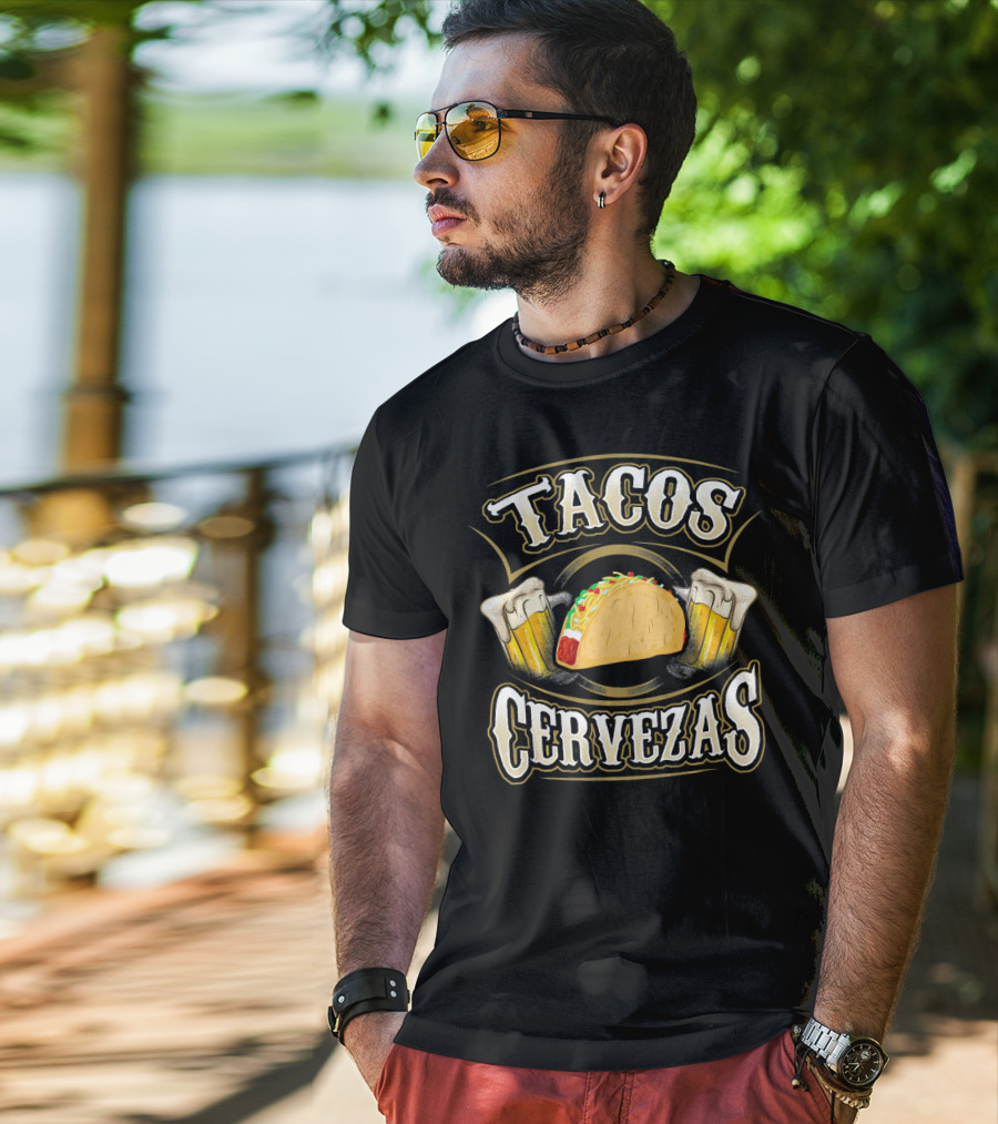 Tacos Cervezas With Taco And Beer Glasses T-Shirt