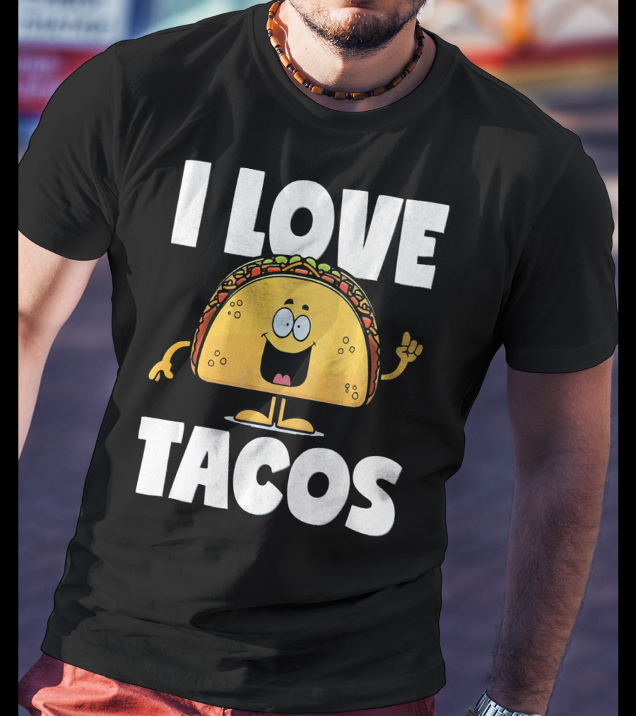 I Love Tacos Funny Vintage Retro Cute Taco Cartoon T-Shirt