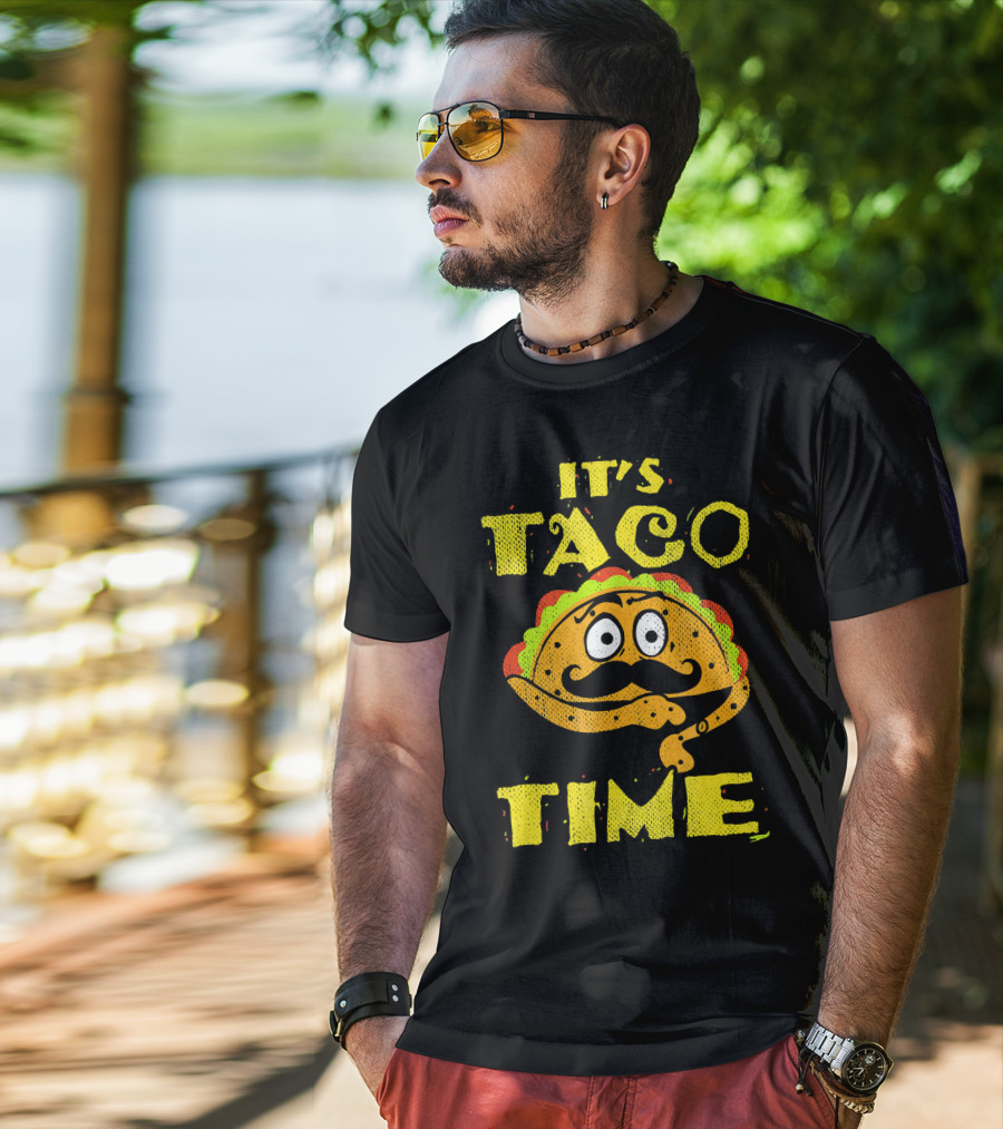 It's Taco Time Funny Mexican Mustache Cartoon Taco T-Shirt