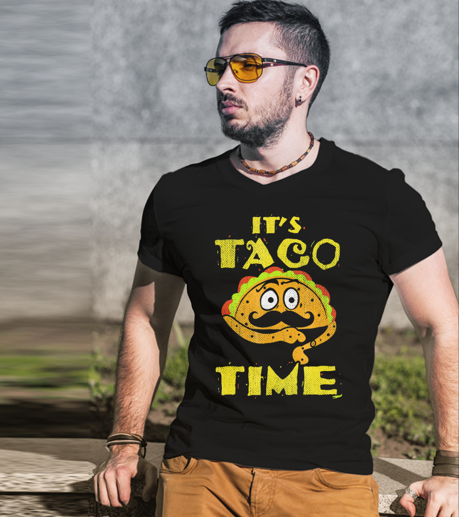 It's Taco Time Funny Mexican Mustache Cartoon Taco T-Shirt