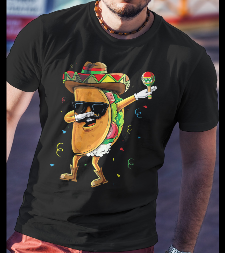 Dabbing Cool Taco Mexican Spanish Food Sombrero Maracas T-Shirt