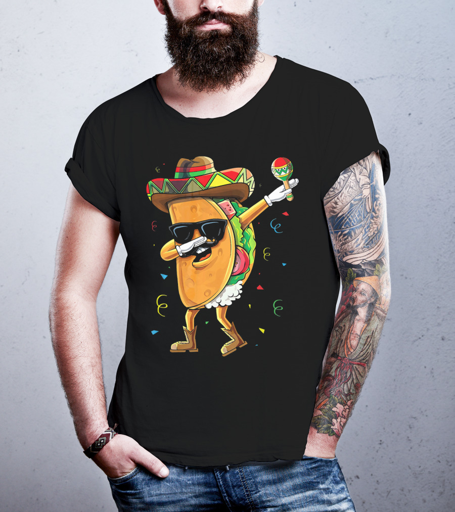Dabbing Cool Taco Mexican Spanish Food Sombrero Maracas T-Shirt