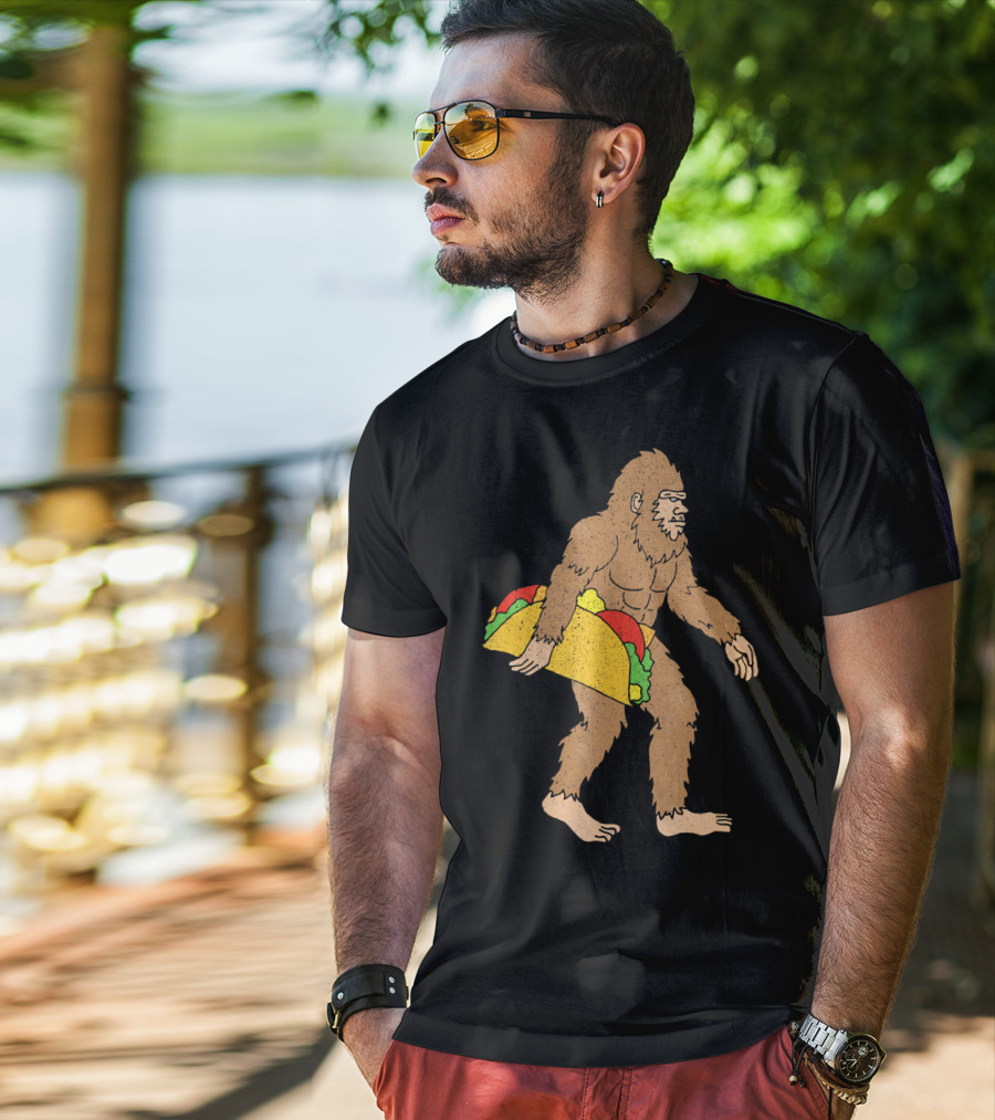 Funny Yetti Big Foot Taco Holding T-Shirt