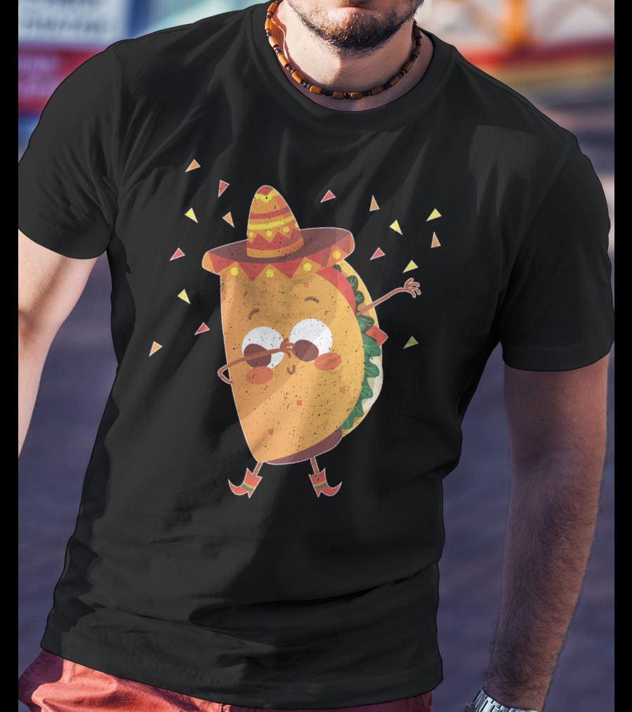 Funny Mexican Dabbing Taco Sombrero Party T-Shirt
