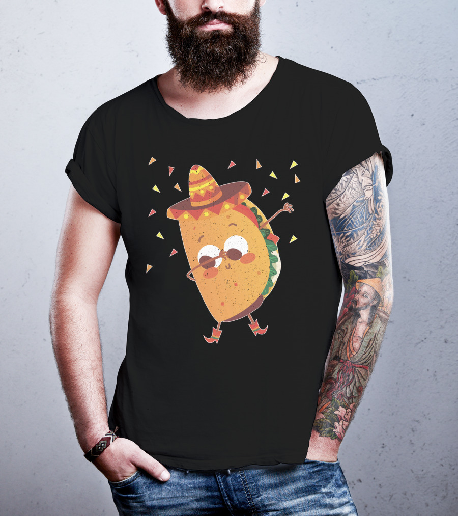 Funny Mexican Dabbing Taco Sombrero Party T-Shirt