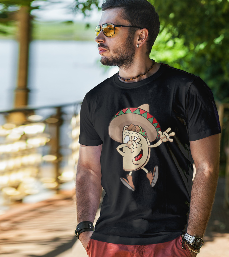 Taco Dance Funny Sombrero Wearin' Animated Taco Character T-Shirt