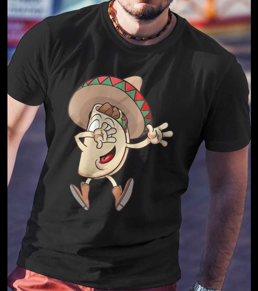 Taco Dance Funny Sombrero Wearin' Animated Taco Character T-Shirt