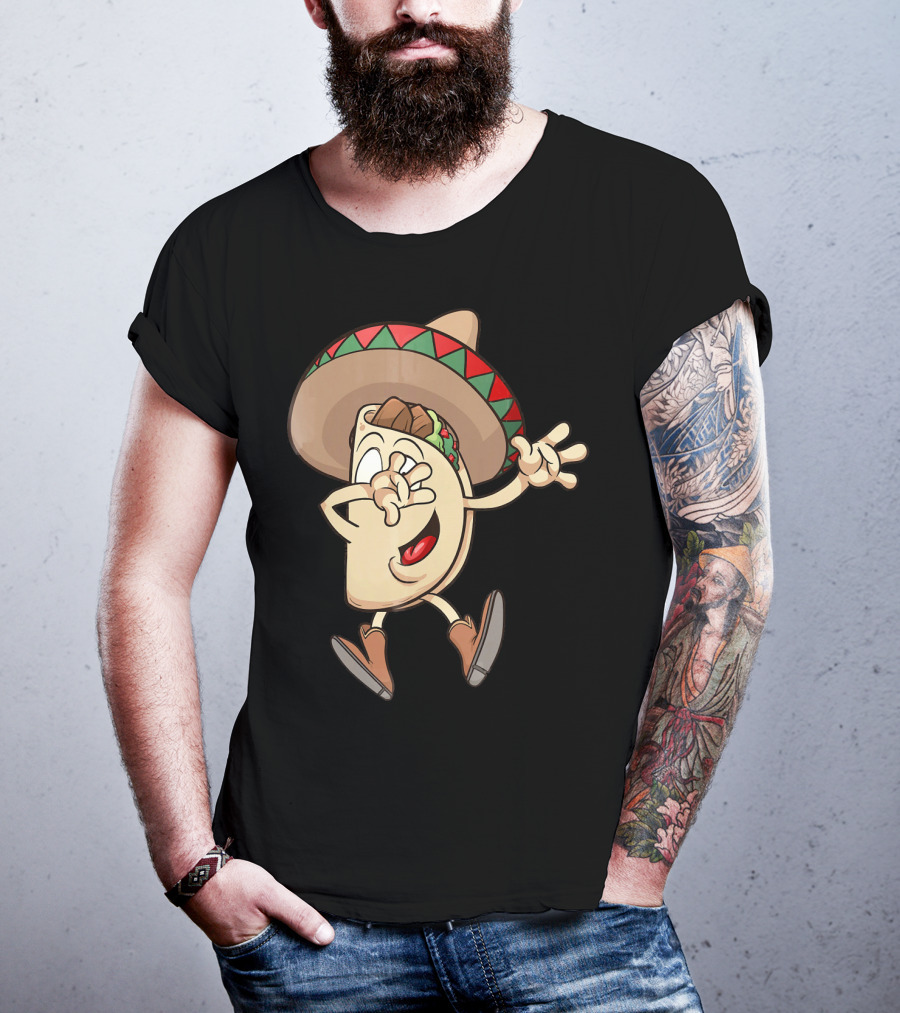 Taco Dance Funny Sombrero Wearin' Animated Taco Character T-Shirt