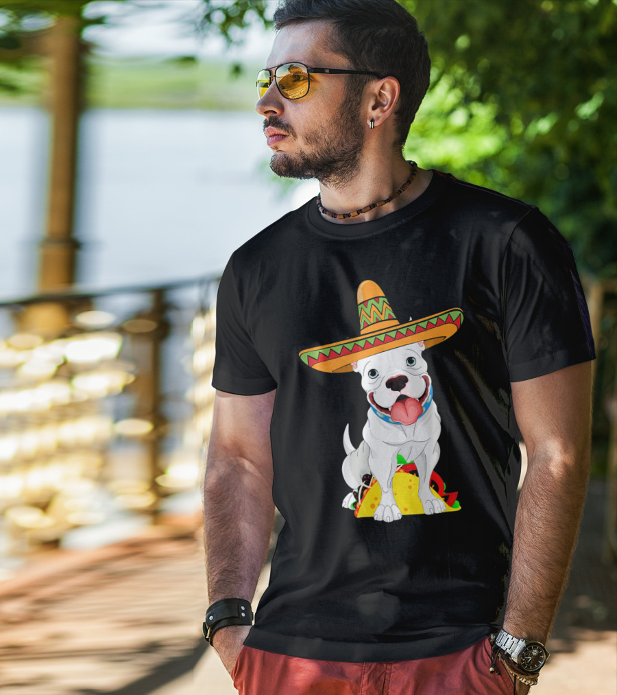 Cinco De Mayo Pitbull With Sombrero And Tacos T-Shirt