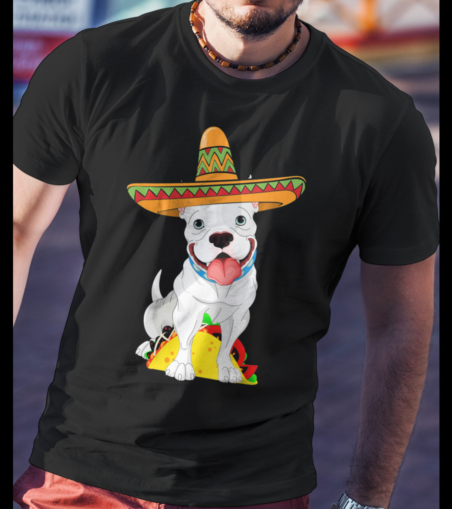 Cinco De Mayo Pitbull With Sombrero And Tacos T-Shirt