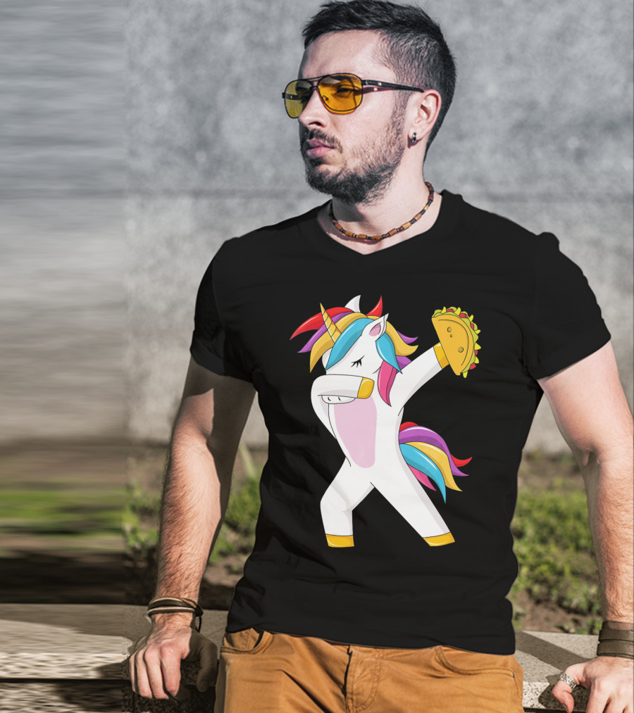 Taco Unicorn Dabbing Dab Funny Cinco De Mayo Rainbow T-Shirt