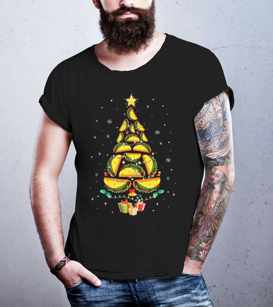 Tacos Christmas Tree Ugly Sweater Funny Holiday Festive T-Shirt