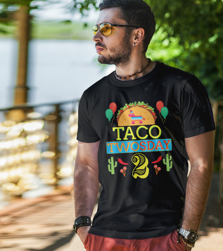 Taco Twosday Birthday Two Year Celebration With Piñata And Cactus T-Shirt