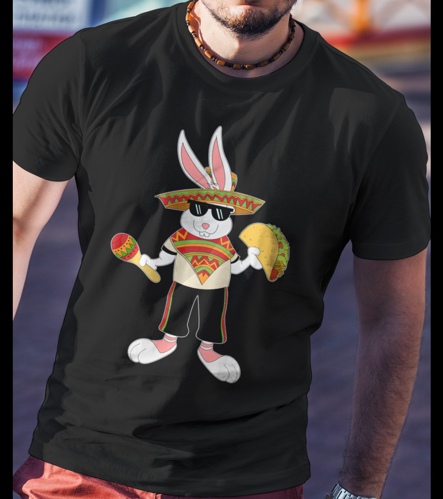 Easter Bunny Mexican Taco Funny Cinco De Mayo Fiesta Rabbit Sombrero Maracas T-Shirt